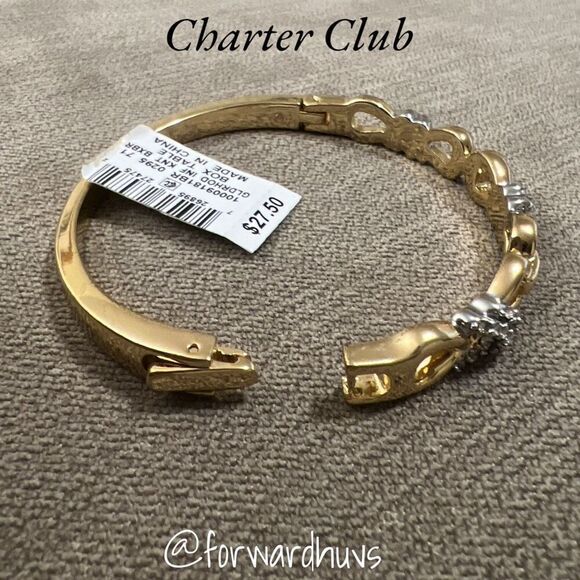 Charter Club Gold Tone Rhinestone Hinge Bracelet - Picture 9 of 10